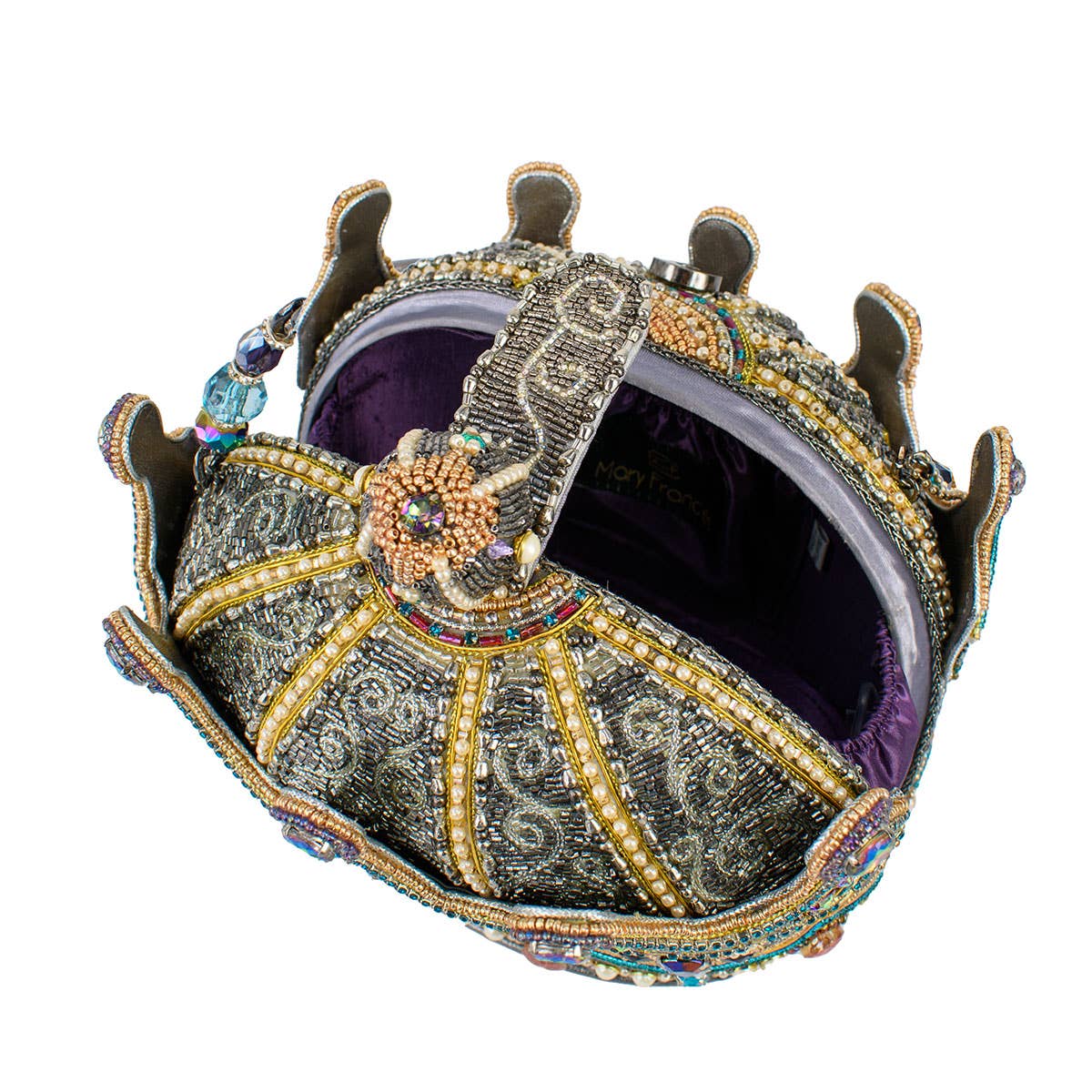 Royal Status Beaded Crown Top Handle Bag