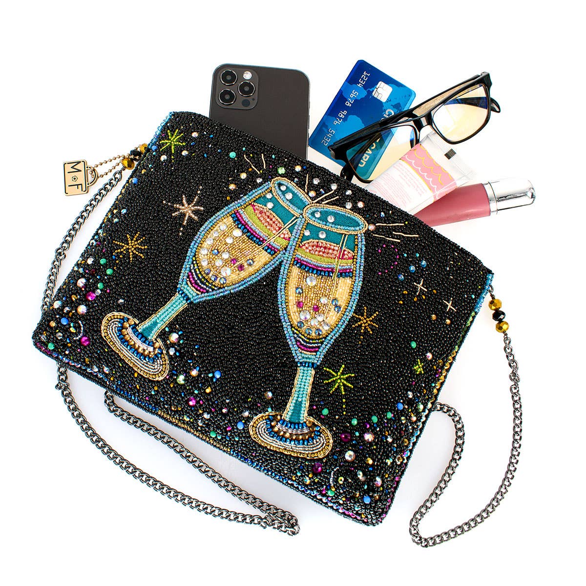 Cheers to That Champagne Beaded Crossbody Handbag