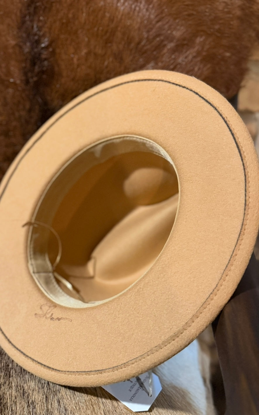 Custom Burned Camel Felt Fedora Hat with Feather Detail - Boho Western Chic