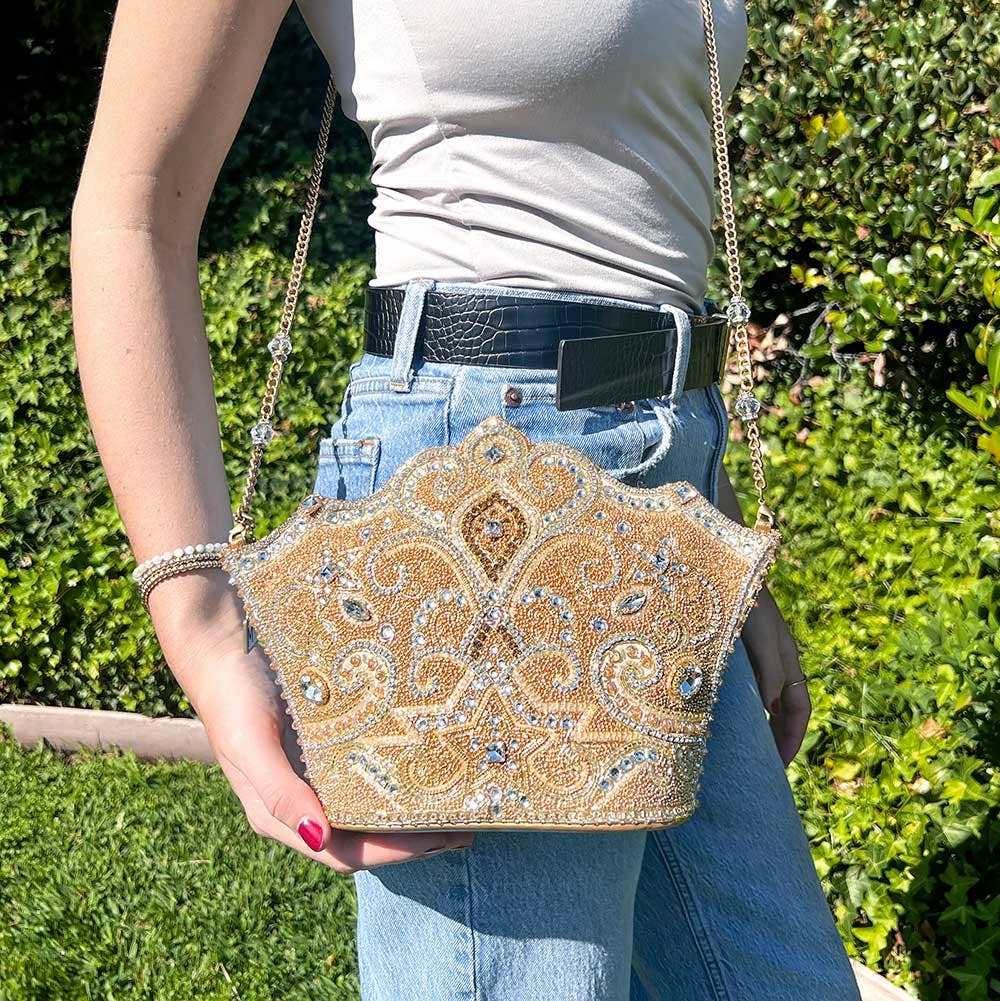 Golden Rule Beaded Crown Crossbody Clutch Handbag