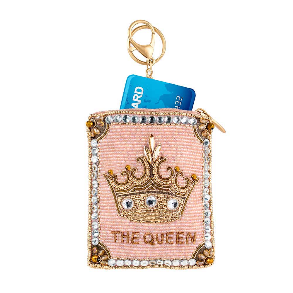 Crowned Jewel Beaded Pink with Gold Crown Coin Purse