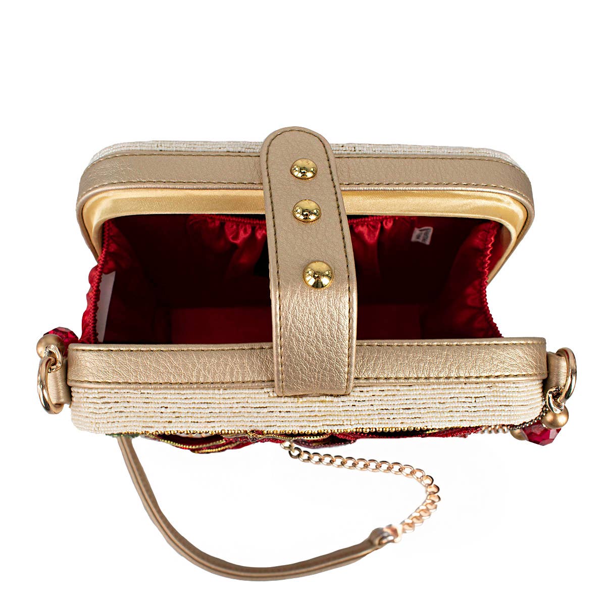 Poinsettia 3D Red And Gold Beaded Handbag