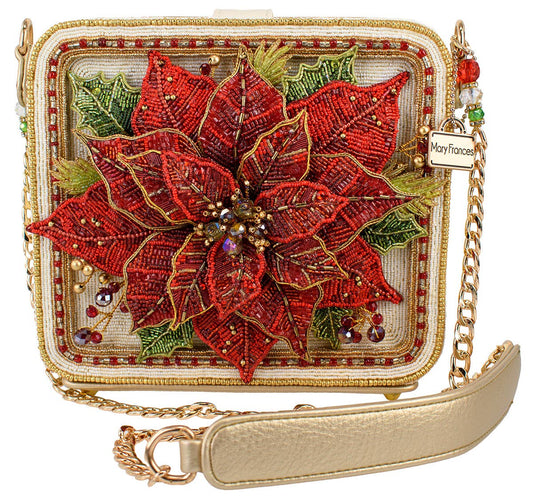 Poinsettia 3D Red And Gold Beaded Handbag