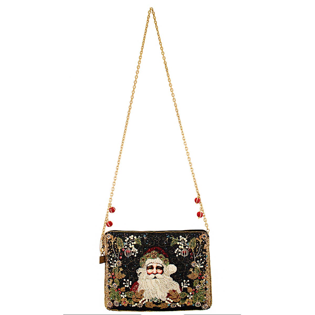 Holiday Magic Santa Beaded And Embroidered Crossbody Handbag
