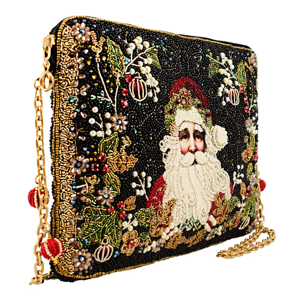 Holiday Magic Santa Beaded And Embroidered Crossbody Handbag
