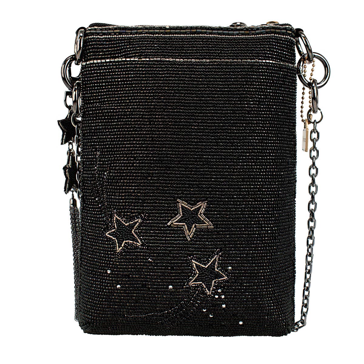 Astral Dream Black and Pewter Stars Crossbody Handbag