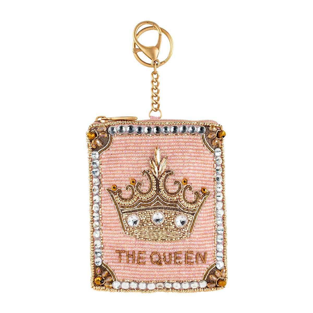 Crowned Jewel Beaded Pink with Gold Crown Coin Purse