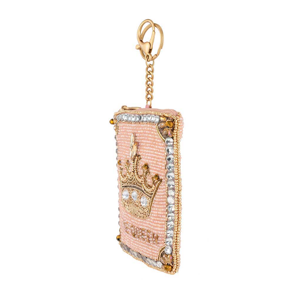 Crowned Jewel Beaded Pink with Gold Crown Coin Purse