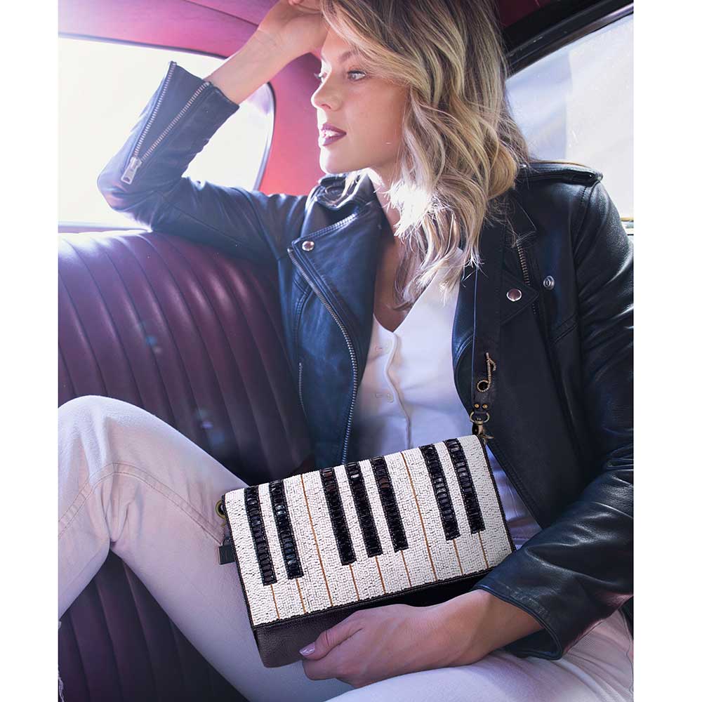 Keynote Beaded Piano Keys Crossbody Handbag