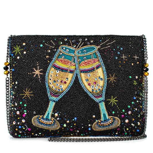 Cheers to That Champagne Beaded Crossbody Handbag