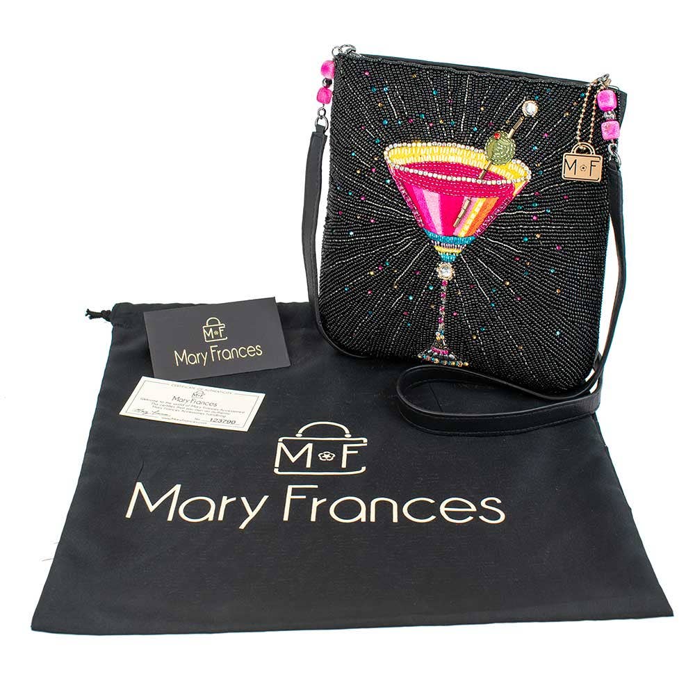 Up and Up Beaded Martini Glass with Olive Crossbody Handbag