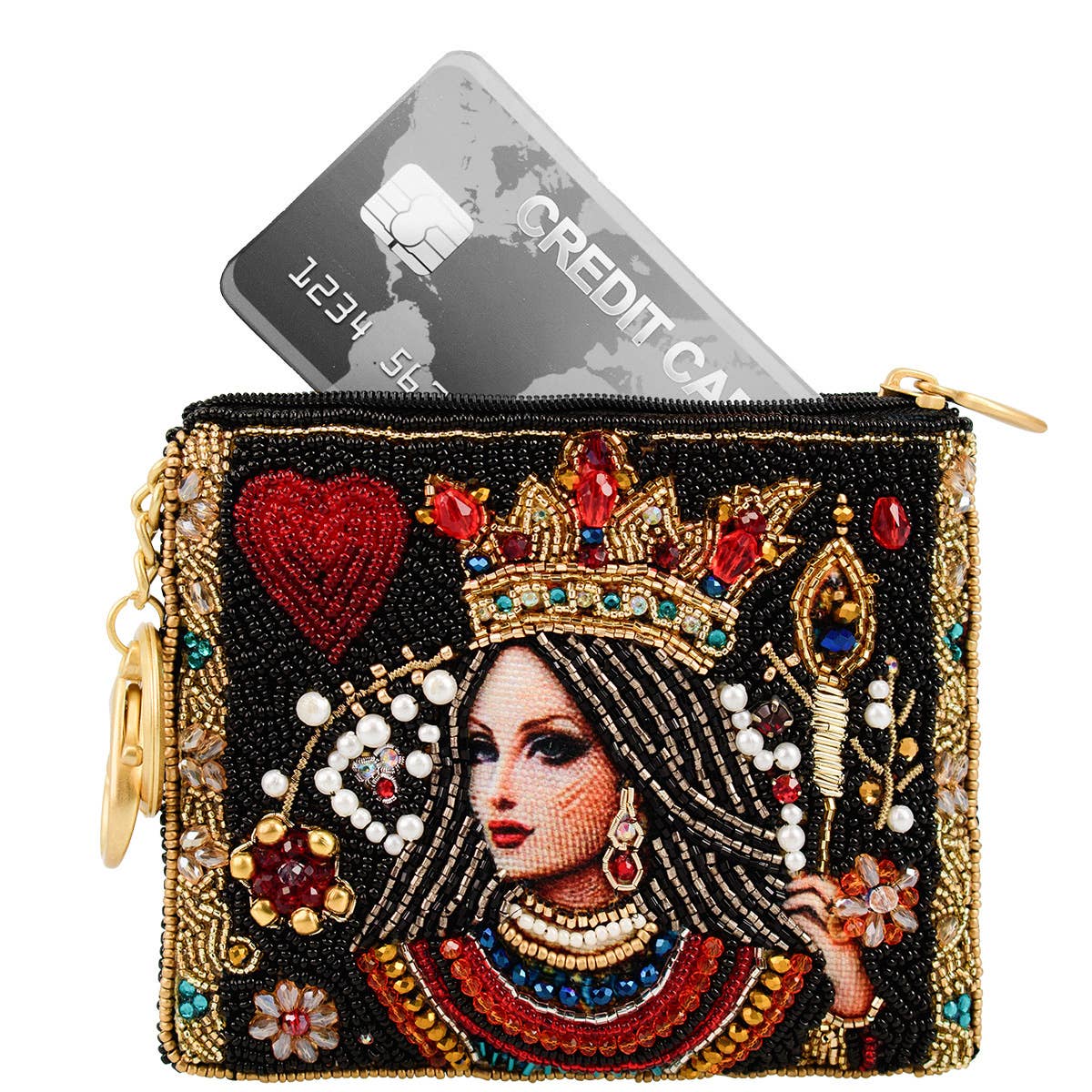 The Queen Playing Card Beaded Coin Purse