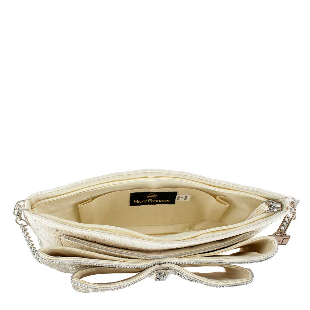 Fancy Bow Beaded Ivory Bow Crossbody Clutch
