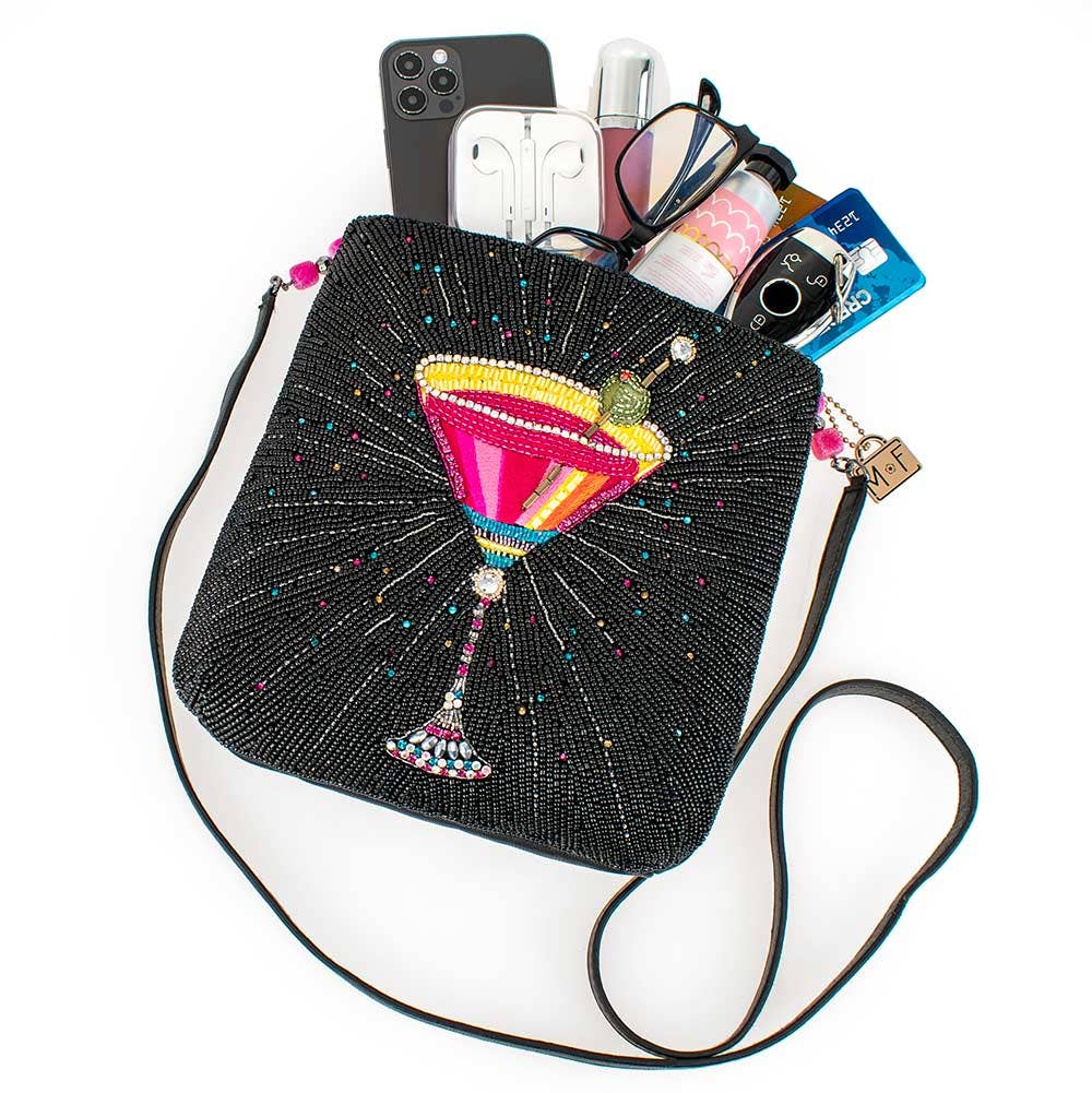 Up and Up Beaded Martini Glass with Olive Crossbody Handbag