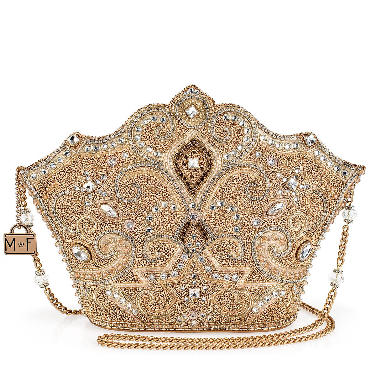Golden Rule Beaded Crown Crossbody Clutch Handbag
