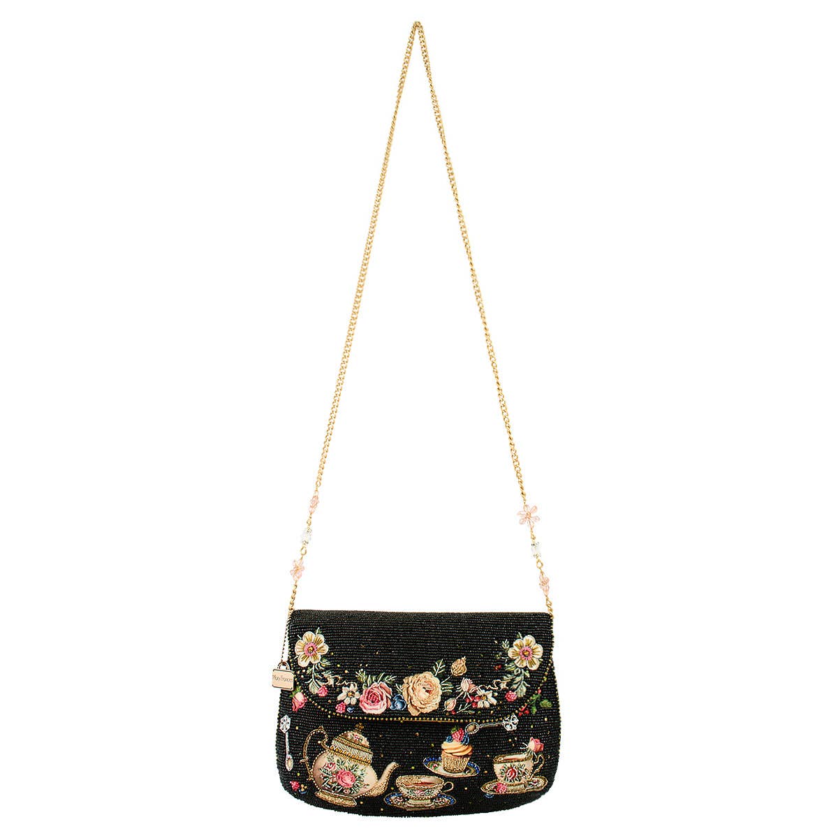 Tea Time Black And Gold Fairytale Beaded Crossbody Handbag