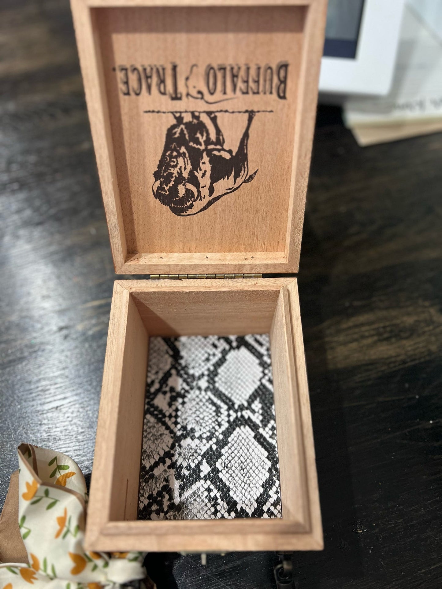 Buffalo Trace Cigar Box Purse
- "Life Happens, Bourbon Helps"