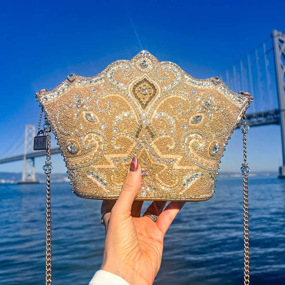 Golden Rule Beaded Crown Crossbody Clutch Handbag