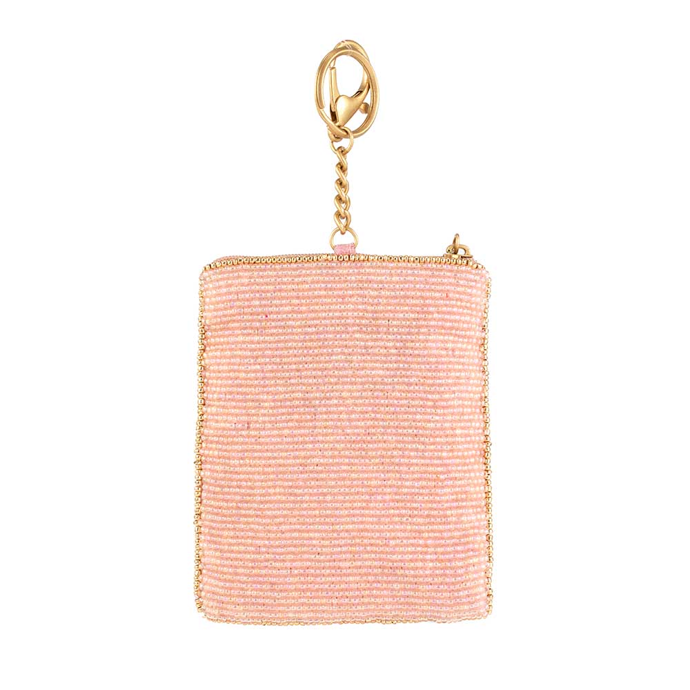 Crowned Jewel Beaded Pink with Gold Crown Coin Purse