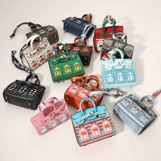 House Printed Faux Leather Mini Purse / Bag Charm