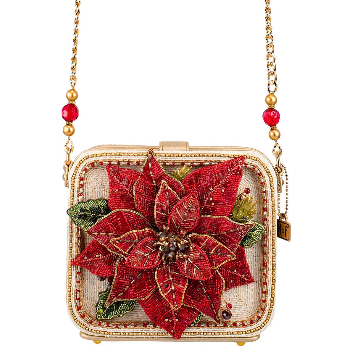 Poinsettia 3D Red And Gold Beaded Handbag