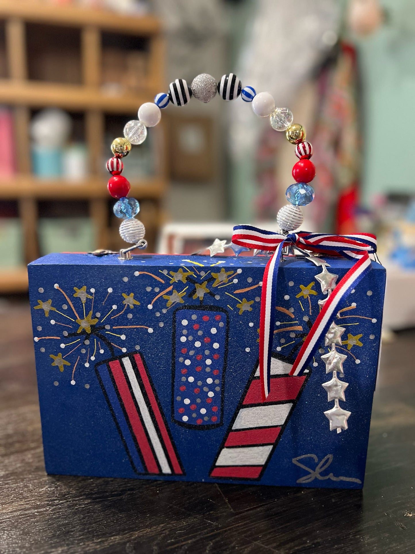 Fireworks, Cigar Box Purse -
Sparkle & Boom Edition