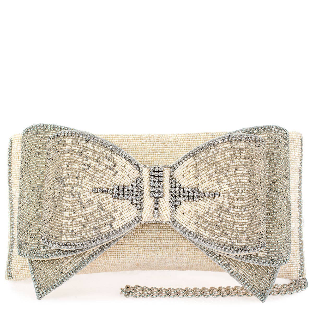 Fancy Bow Beaded Ivory Bow Crossbody Clutch