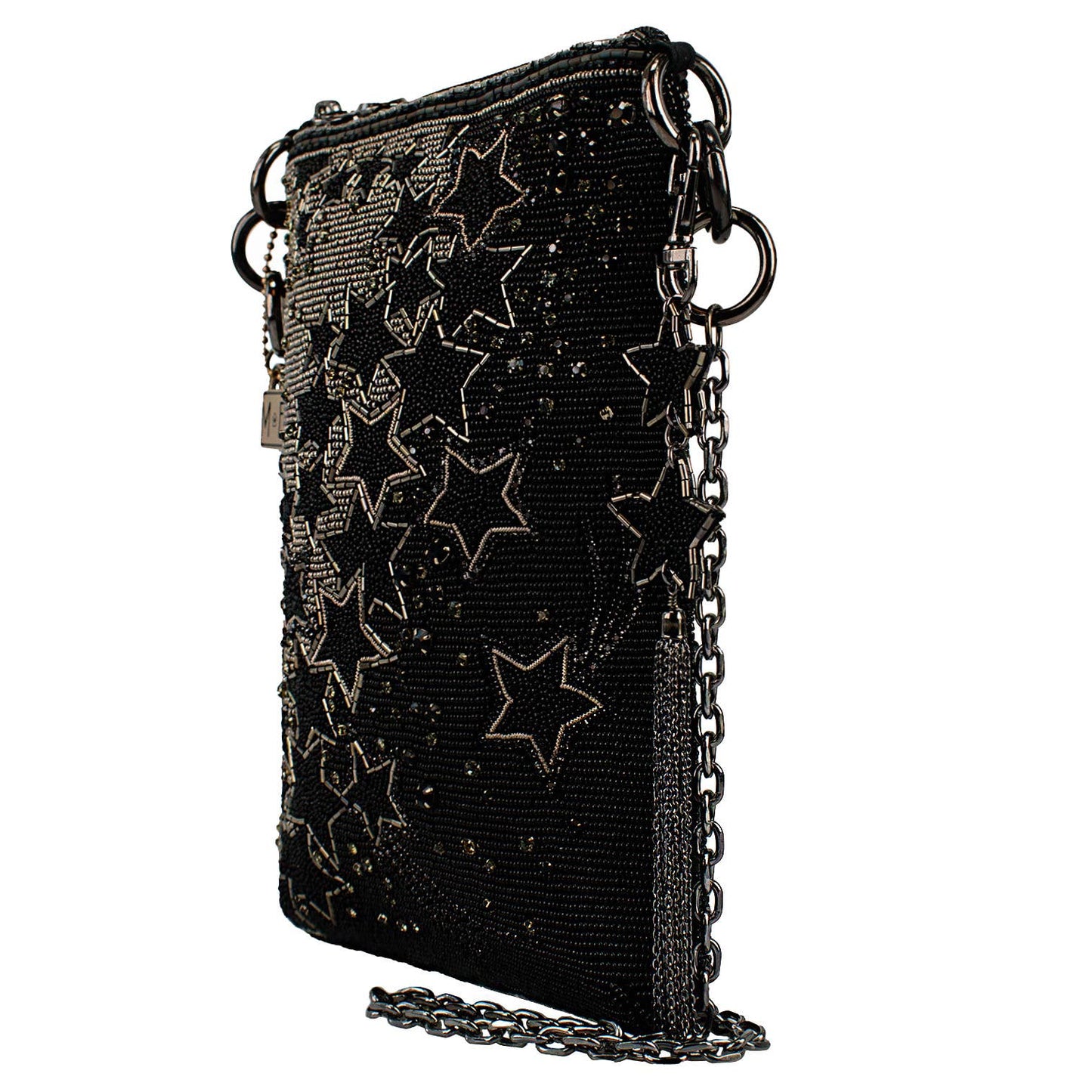 Astral Dream Black and Pewter Stars Crossbody Handbag