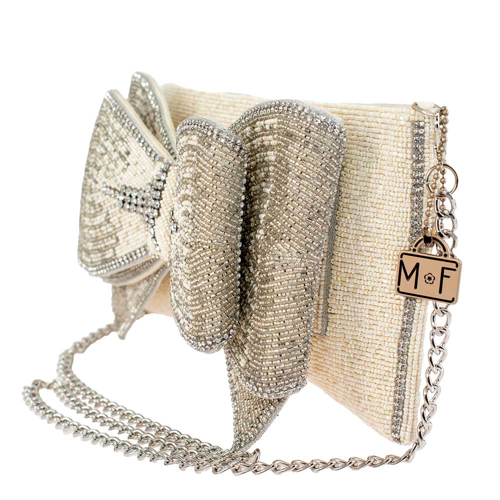 Fancy Bow Beaded Ivory Bow Crossbody Clutch