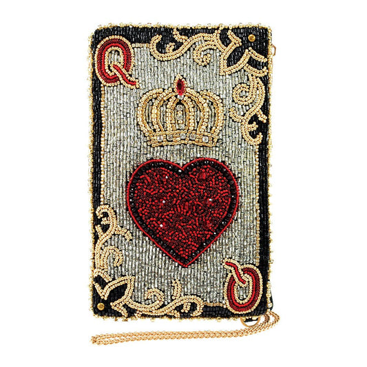 Queen of Hearts Beaded Playing Card Crossbody Phone Bag