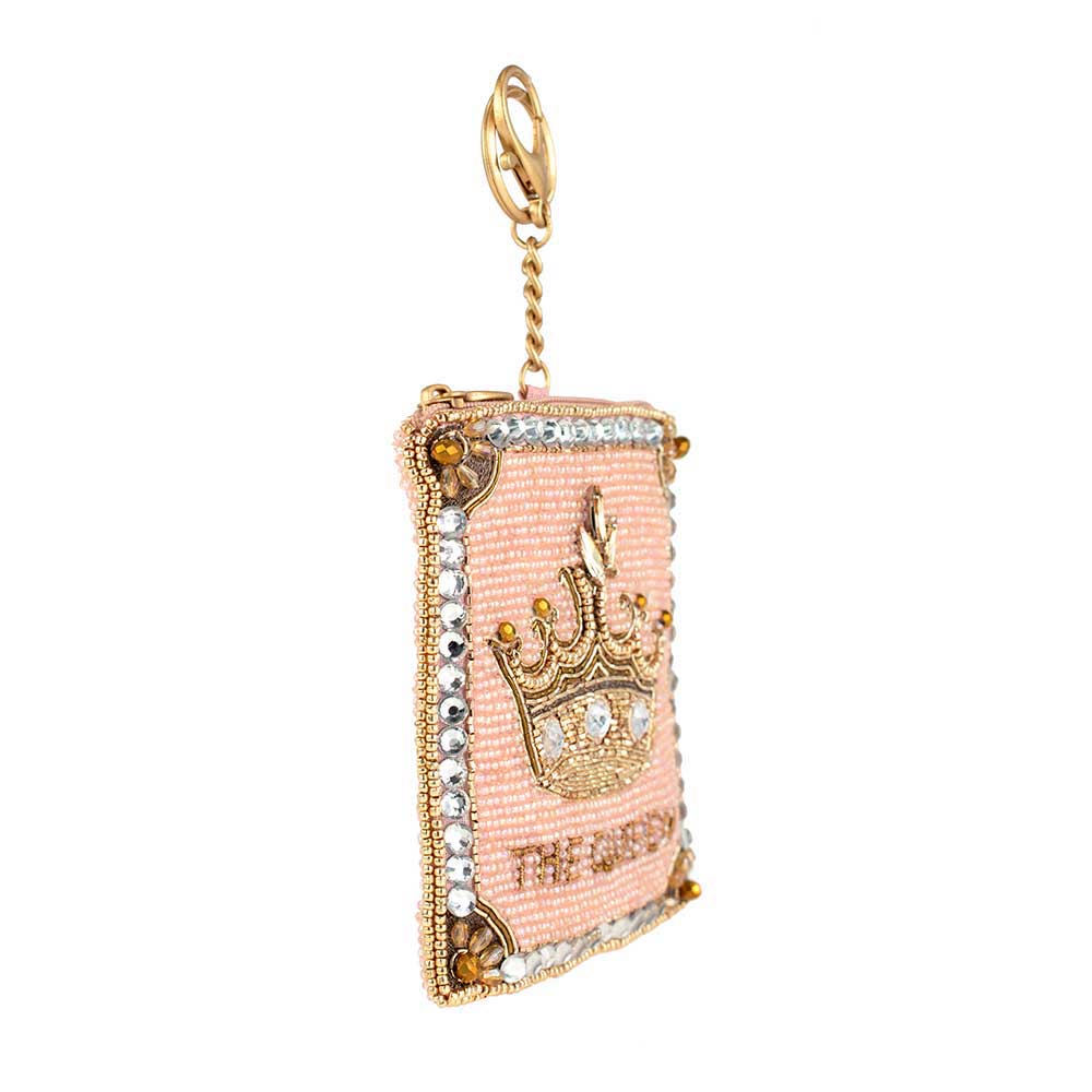 Crowned Jewel Beaded Pink with Gold Crown Coin Purse