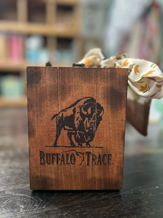 Buffalo Trace Cigar Box Purse
- "Life Happens, Bourbon Helps"