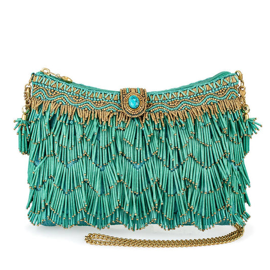 Shimmy, Turquoise Fringe Beaded Crossbody Handbag