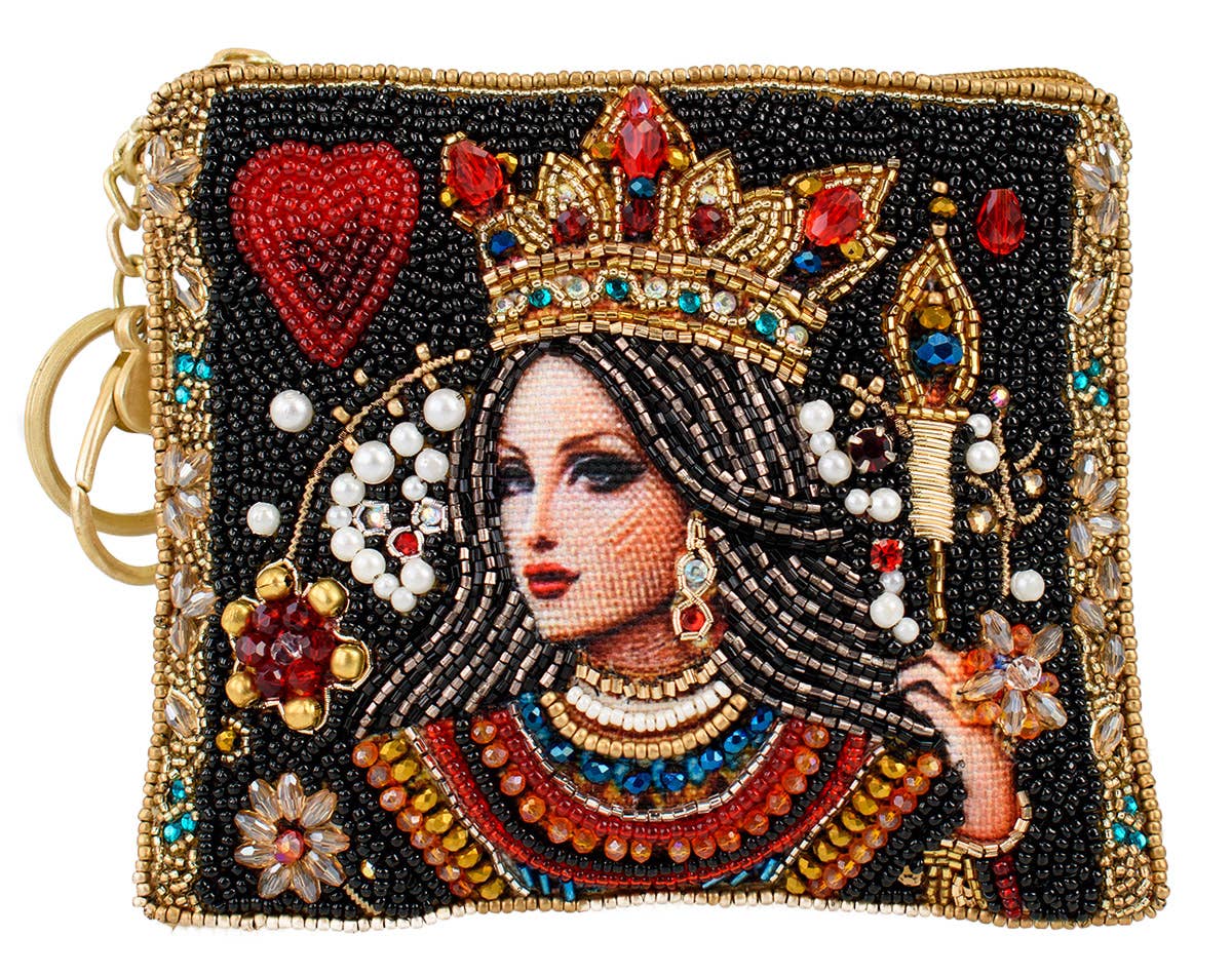 The Queen Playing Card Beaded Coin Purse