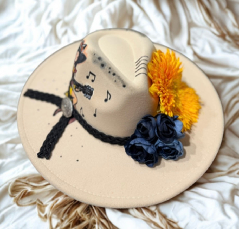 🎶 Hand-Painted Western Dream Hat - Guitar & Music Notes! 🤠