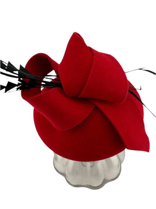 ❤️ Red Fascinator Hat with Bow & Feathers