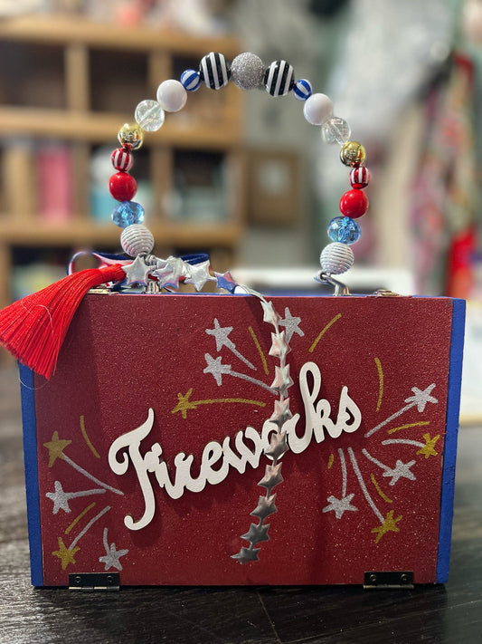 Fireworks, Cigar Box Purse -
Sparkle & Boom Edition