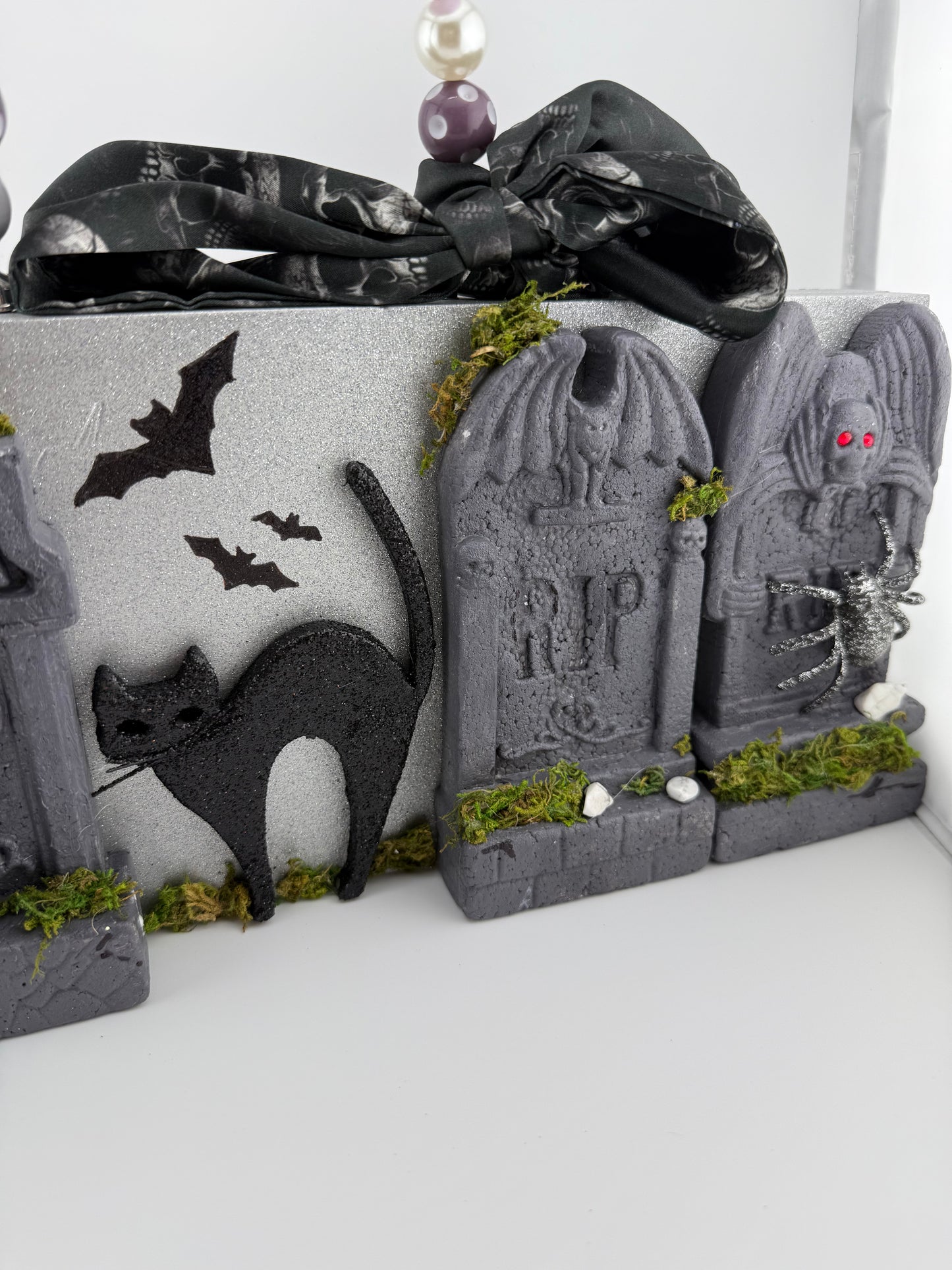🖤 Graveyard Cat Halloween Cigar Box Purse