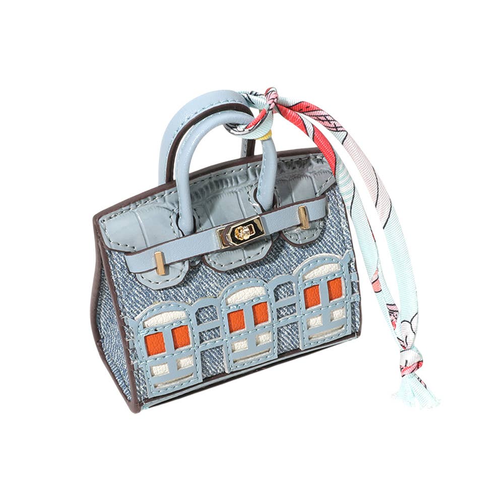 House Printed Faux Leather Mini Purse / Bag Charm