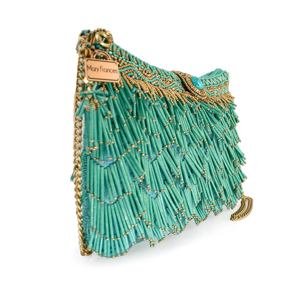 Shimmy, Turquoise Fringe Beaded Crossbody Handbag
