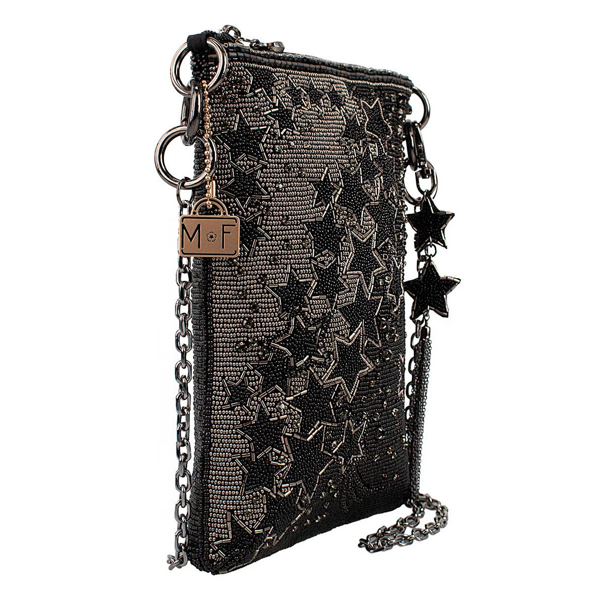 Astral Dream Black and Pewter Stars Crossbody Handbag