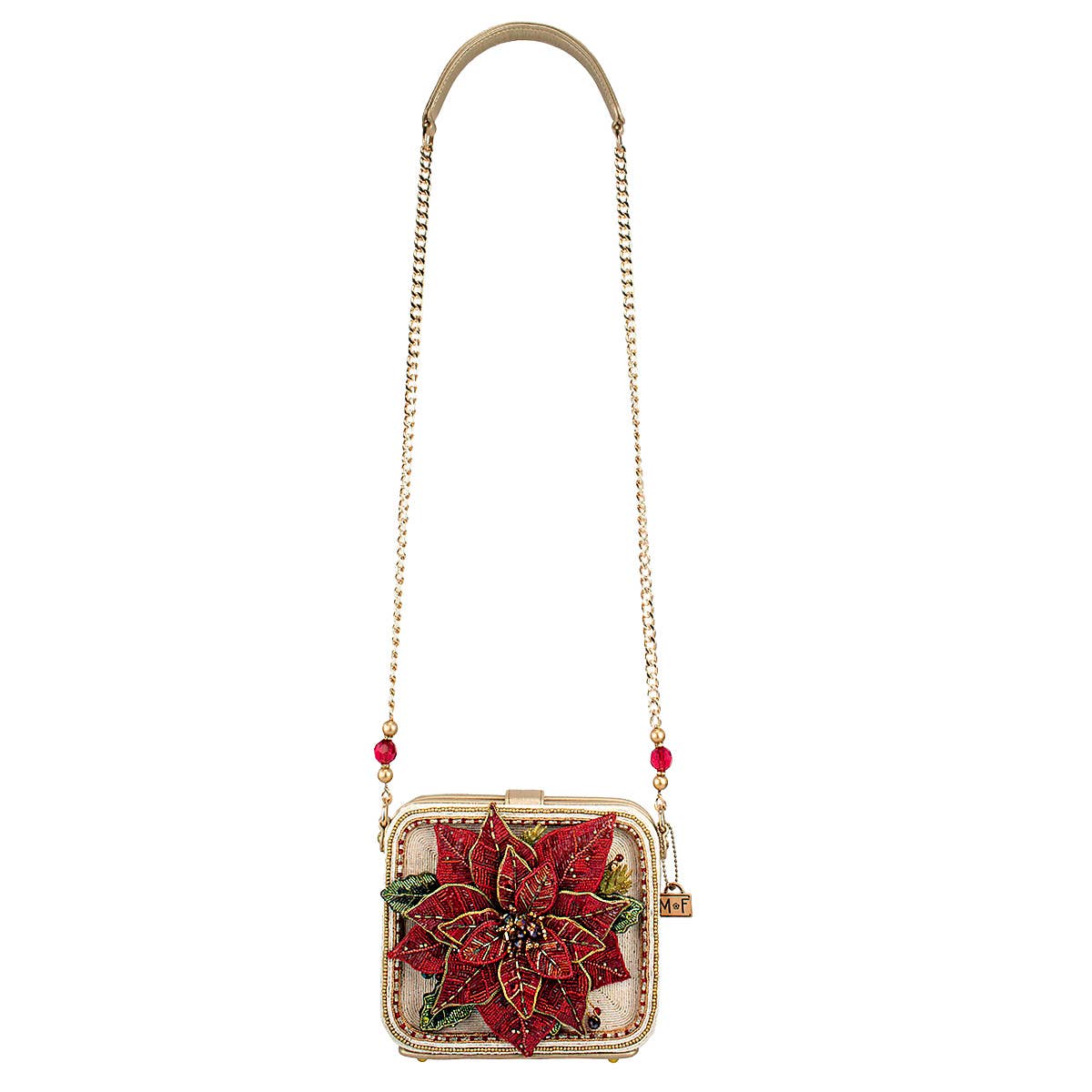 Poinsettia 3D Red And Gold Beaded Handbag