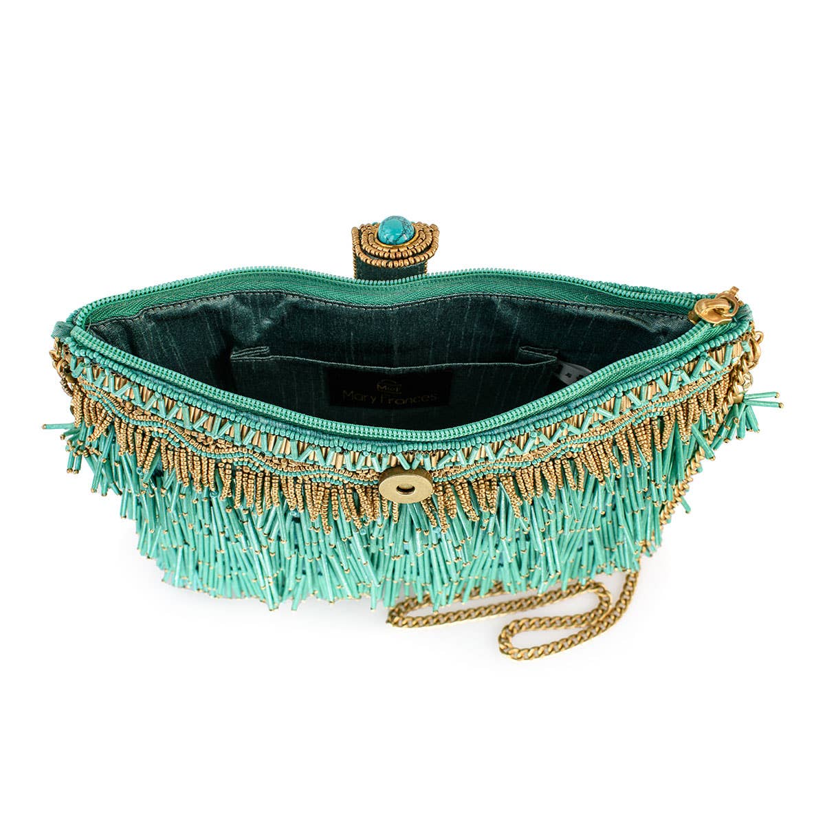 Shimmy, Turquoise Fringe Beaded Crossbody Handbag