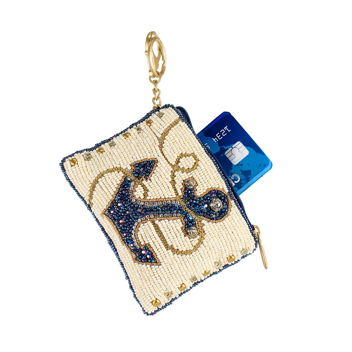 Hooked Up Beaded Blue Anchor Sailor's Coin Purse