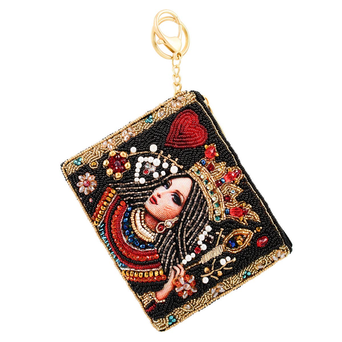 The Queen Playing Card Beaded Coin Purse