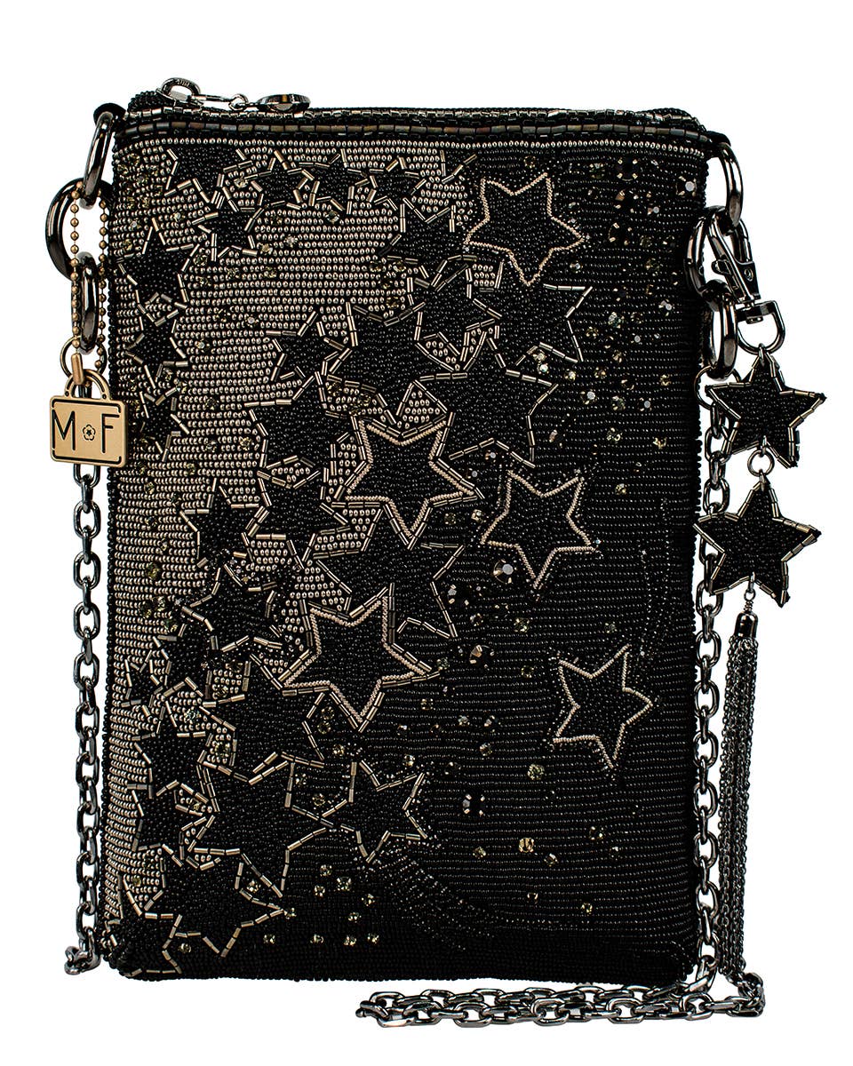 Astral Dream Black and Pewter Stars Crossbody Handbag