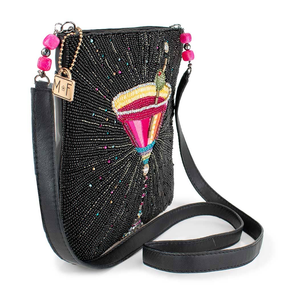 Up and Up Beaded Martini Glass with Olive Crossbody Handbag