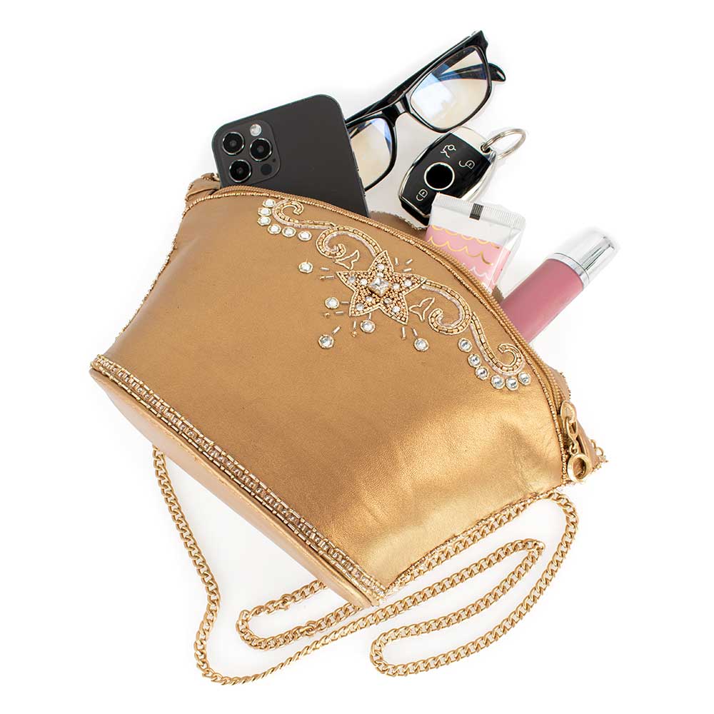 Golden Rule Beaded Crown Crossbody Clutch Handbag