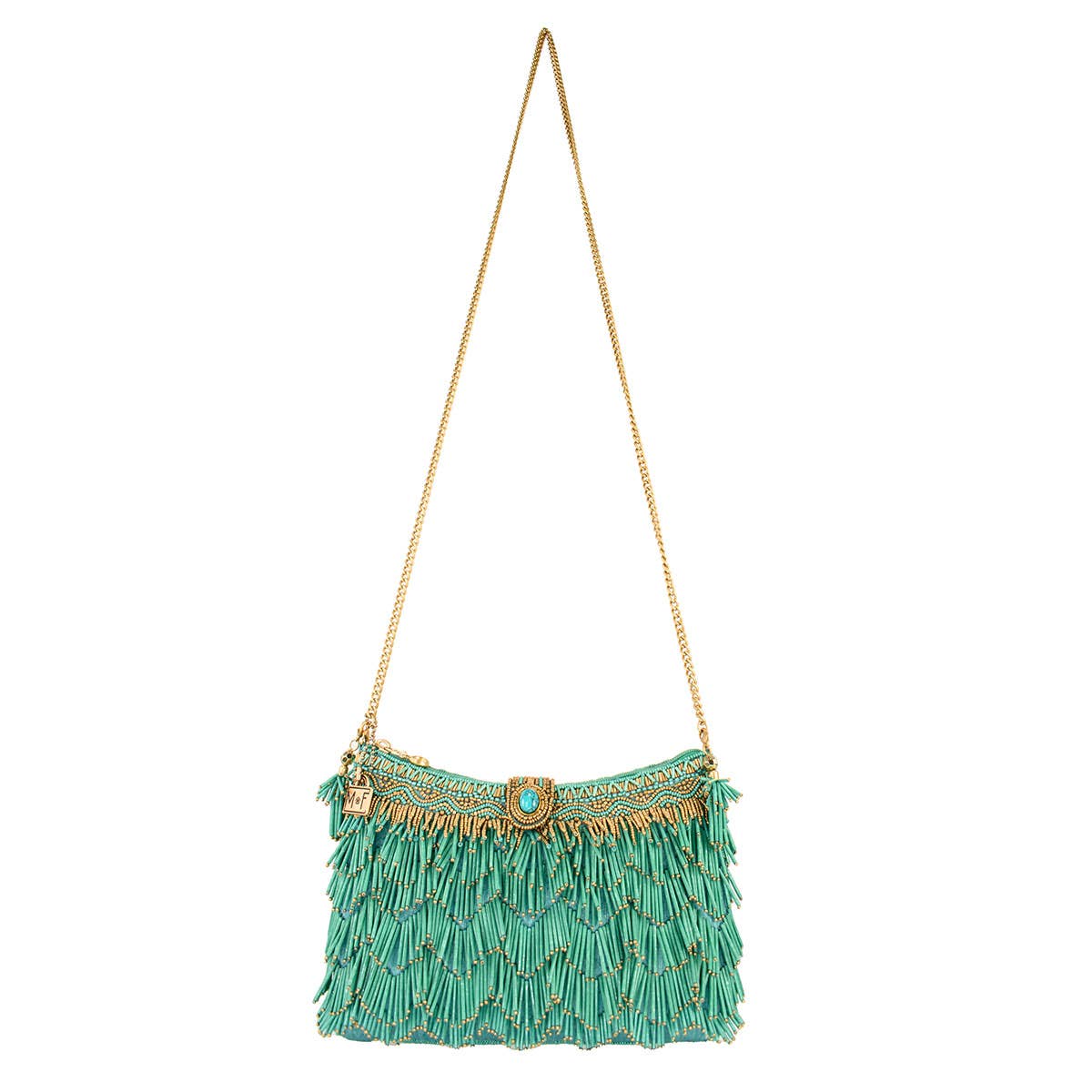 Shimmy, Turquoise Fringe Beaded Crossbody Handbag