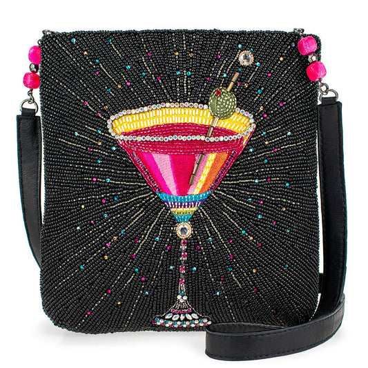 Up and Up Beaded Martini Glass with Olive Crossbody Handbag